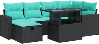 vidaXL 7 Piece Garden Sofa Set with Cushions Grey Poly Rattan Acacia vidaXL