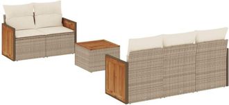 vidaXL Vidaxl - Juego De Sof&aacute;s Jard&iacute;n Con Cojines 6 Pzas Rat&aacute;n Sint&eacute;tico Beige