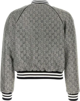 Gucci Mens Gg Tweed Bomber Jacket Gray Viscose Metallized Fiber