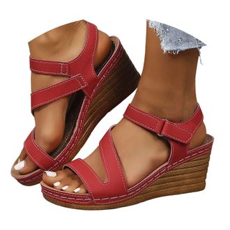 Generic Wedge Sandals for Women - Strappy Platform Sandals with Arch Support Cute Summer Open Toe Ankle Strap Wide Width Platform Dressy Slip-On Sandals Outdo