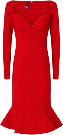 Pinko Midi jurk met satijnen ruches - Dames - Feestkleedjes - Rood - L - Satijn - Kleedjes
