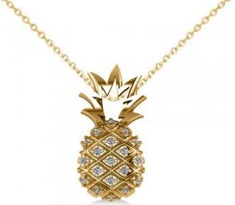 Allurez Diamond Pineapple Fashion Pendant Necklace 14K Yellow Gold (0.10ct)