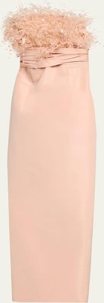 Oscar De La Renta Strapless Dramatic Point Desprit Silk Column Gown