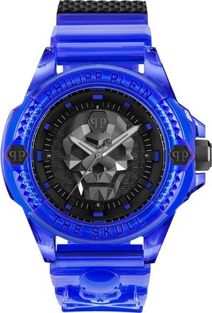 Philipp Plein The Skull Plastic Strap Watch, 44mm in Transparent Blue at Nordstrom Rack