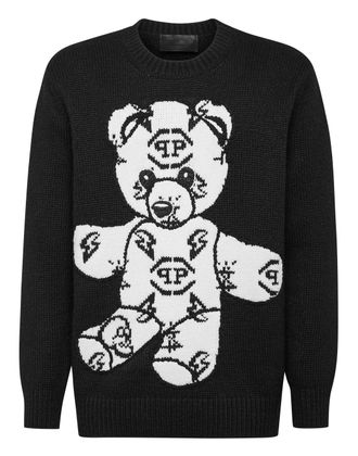 Philipp Plein Wool Embroidery Jacquard Pullover Round Neck LS Teddy Bear