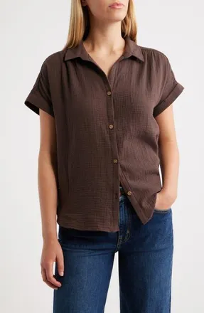 Beach Lunch Lounge Devin Gauze Shirt in Java at Nordstrom, Size Large