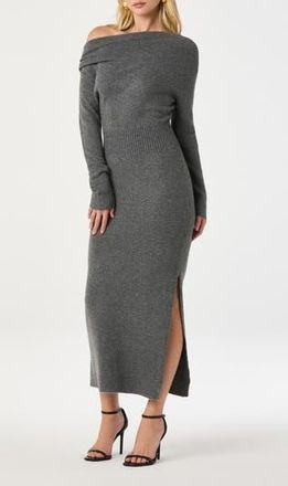 ASTR the Label One-Shoulder Long Sleeve Sweater Dress in Charcoal at Nordstrom Rack, Size X-Large