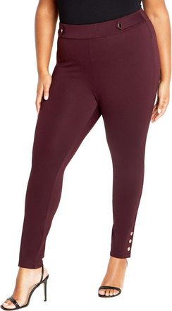 City Chic Edith Button Tab Skinny Pants in Red at Nordstrom, Size Xxl