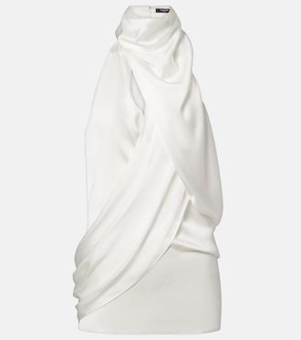 Balmain Draped halterneck silk top
