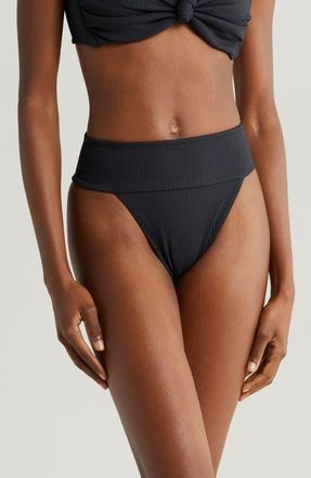 Montce Swim Tamarindo Rib High Cut Bikini Bottoms in Black Rib at Nordstrom, Size X-Small