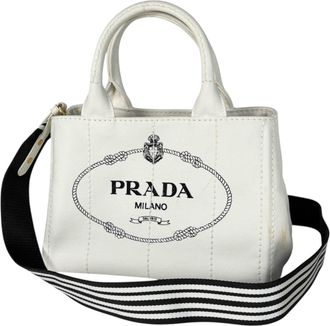 Prada White Canvas Handbag Shoulder Bag Tote Bag (Pre-Owned)