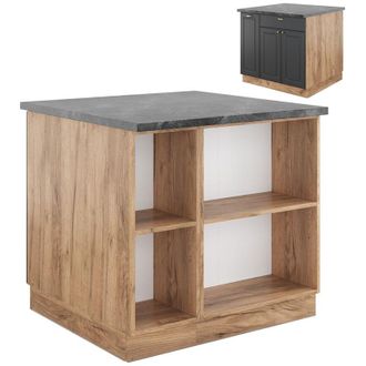 Vicco Isola cucina Fame-Line, Antracite Country House/oro Kraft Oak, 90 cm con cassetto, senza piano di lavoro