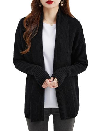 Generic Womens Cardigans Merino Wool Sweater Fall Winter Fashion Warm Soft Long Sleeve Knitted Cardigan Sweater Black