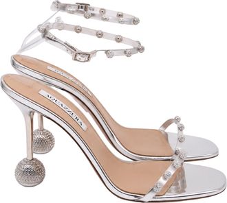 Aquazzura Secrets 95 Embellished Sandal Heels in Silver PVC