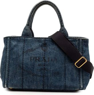 Prada Pre-owned Prada Small Denim Canapa Logo Satchel FV85ZDKZ2PQ7U1NL