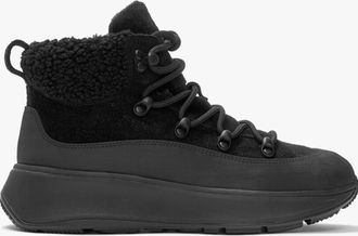 FitFlop Womens FitFlop F-MODE TEDDY-COLLAR WARM SUEDE Womens Suede Booties All Black - Size: 4