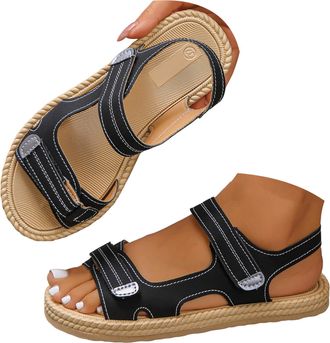 Generic Comfortable Strappy Sandals for Women Dressy Summer 2026 Open Toe Ankle Strap Walking Sandals Women Orthopedic Wedge Platform Sandals with Arch Suppor