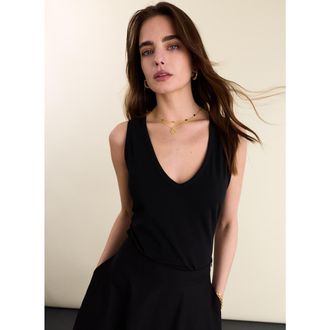 Baukjen Jada Organic Cotton V-Neck Tank in Caviar Black at Nordstrom, Size 10