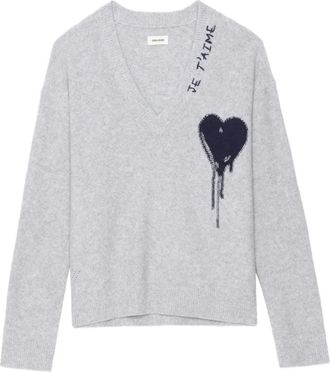 Zadig&Voltaire Mikyz heart V-neck sweater - women - Cashmere - L - Grey