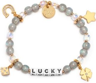 Little Words Project Lucky Beaded Stretch Bracelet in Grey at Nordstrom, Size Small