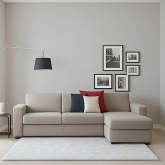Talamo Italia Sof&aacute; Fijo Dland, Sof&aacute; De Esquina, 100% Made In Italy, Sof&aacute; Sala De Estar, Con Contenedor Reversible Peninsula, En Tela Acolchada, Con Reposabrazos Est