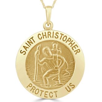 Pompeii3 14k White or Yellow Gold Gold St. Christopher Medal Pendant 1 Tall 6.3 Grams