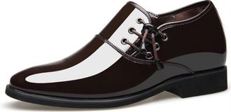 Generic Formal Shoes for Men Lace Up Round Toe Patent Leather PU Leather Resistant Non Slip Anti-Slip Rubber Sole Low Top Business(Brown Height Increasing,5.5