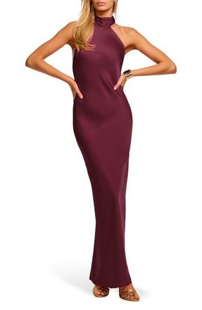 Ramy Brook Tatiana Halter Neck Satin Gown in Cranberry at Nordstrom, Size 10