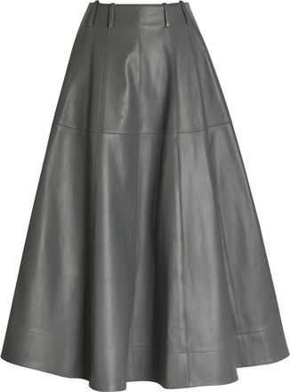 ARMARIUM Fiamma Leather Midi Skirt - Grey - 38 (UK6 / XS)