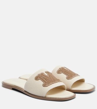 Max Mara Caucaso leather-trimmed canvas slides