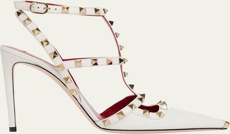 Valentino Garavani 100mm Rockstud Leather Ankle-Strap Pumps