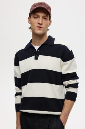 H&M Relaxed-fit Polo Shirt in Dark Blue/striped at Nordstrom, Size Medium