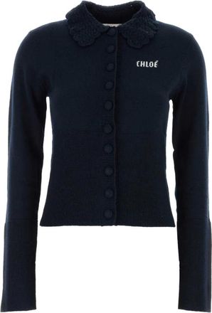 Chlo&eacute; Truien & Vesten, Dames, Blauw, M, Wol, Fitted Logo Cardigan