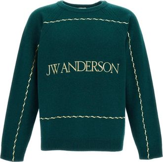 J.W.Anderson Trui met geborduurd logo en golvende steek - Heren - Ronde hals truien - Groen - XL - Wol - Truien & Vesten