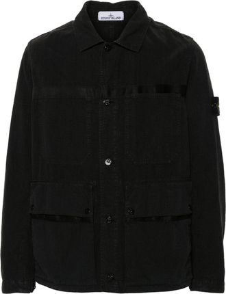 Stone Island Compass badge shirt jacket - men - Linen/Flax/Polyamide - XXXL - Black