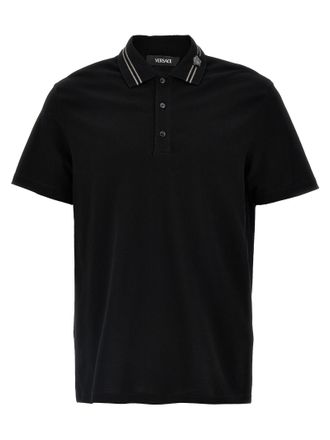 Versace Black Cotton Polo Mens Shirt