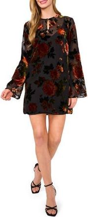 Ted Baker Floral Velvet Burnout Long Sleeve Minidress in Rich Black at Nordstrom Rack, Size Small