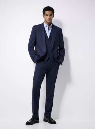 HUGO BOSS Mens Midnight-blue check 3-piece suit Extra slim fit