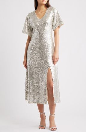 Ichi Ihfauca Sequin Maxi Dress in Frosted Almond at Nordstrom, Size Xx-Large