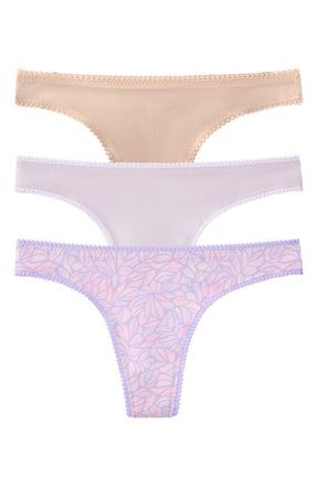 OnGossamer 3-Pack Mesh Thongs in Champagne/Lavender/Petals at Nordstrom, Size X-Small