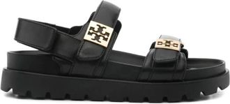 Tory Burch Platte Sandalen - Dames - Sandalen - Zwart - 36 EU - Leer - Schoenen