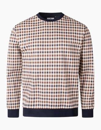 Aquascutum Mens Aquascutum Active Iconic Crewneck Beige Check Sweatshirt