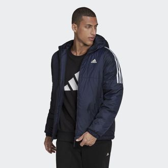 adidas Mens Essentials Insulated Hooded Jacket - Blue Recycled Material - Size Small