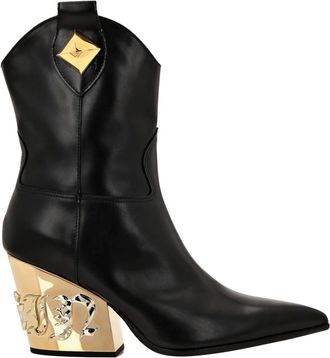 Philipp Plein Schoenen, Dames, Zwart, 37 EU, Leer, Cowboy Mid-Heel Laarzen Gothic Plein