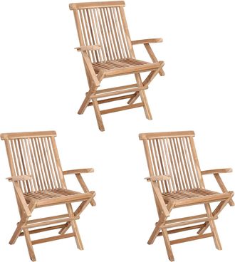 vidaXL Silla De Jard&iacute;n Plegable 3 Uds. Natural Madera De Teca Maciza Vidaxl