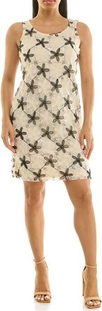 Nina Leonard Sleeveless 3D Floral Organza Sheath Dress in Ivory/Black Multi at Nordstrom Rack, Size X-Large