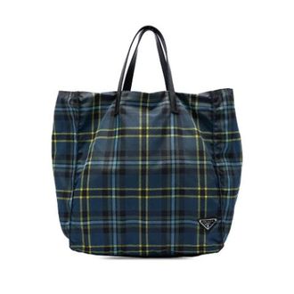 Prada Pre-owned Tote Bags, female, Blue, Size: ONE SIZE Pre-owned Plaid Nylon Tote