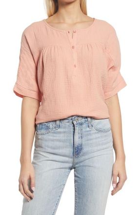 Gibsonlook Cotton Gauze Top in Peach Papaya at Nordstrom, Size Large