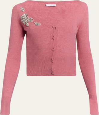 Erdem Embellished Cropped V-Neck Cardigan