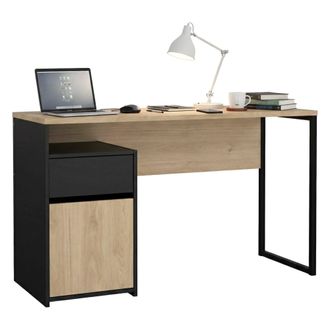 Dmora Escritorio Mele, Escritorio Multiusos, Mesa De Oficina Para Pc, El Plan De Trabajo, 130x48 H77 Cm, Roble Y Negro - Dmora